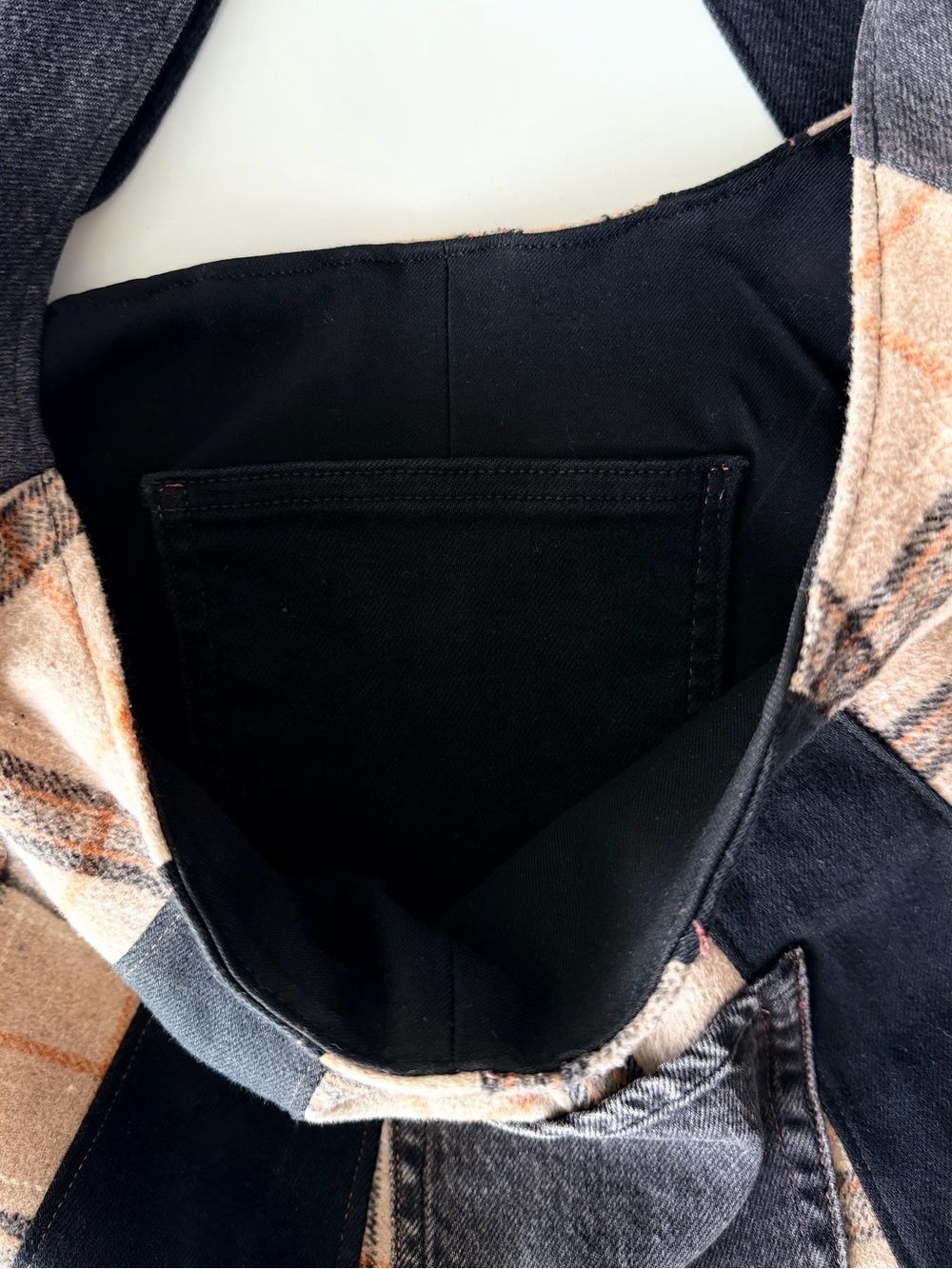Handmade Denim Plaid Patchwork Hobo Bag Oversized Bow Tie Shoulder Tote - Picture 8 of 8